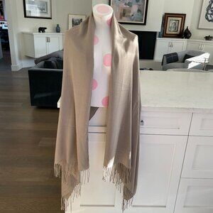 Fattorseta Italian Made Poly Viscose Blend Fringed Pashmina Wrap/Scarf Tan Sz OS